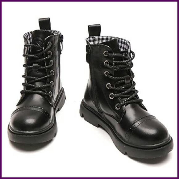 Waterproof Combat Boots Kids Side Zipper Lace Up Mid Calf Outdoor - Picture 2 of 8